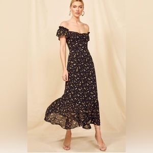 Reformation Venezia butterfly midi dress, black floral print